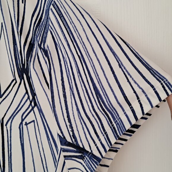 DKNY Women's Short-Sleeve Cream & Blue Geometric Print blouse with wrap front - Picture 3 of 9